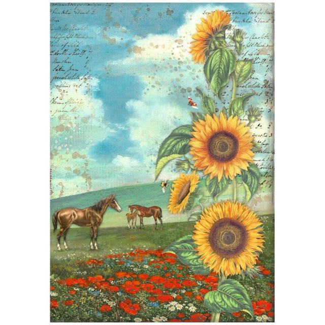 Papel arroz - Sunflower Art and horses