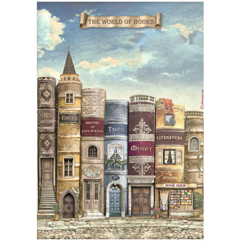 Papel arroz A4 - Vintage Library The world of book