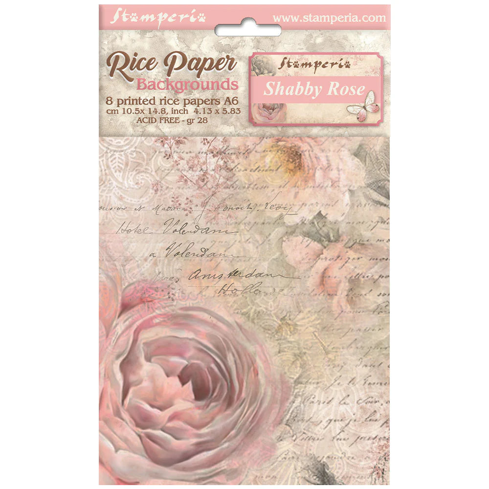 Paquete 8 Papeles de arroz A6 fondos - Shabby Rose