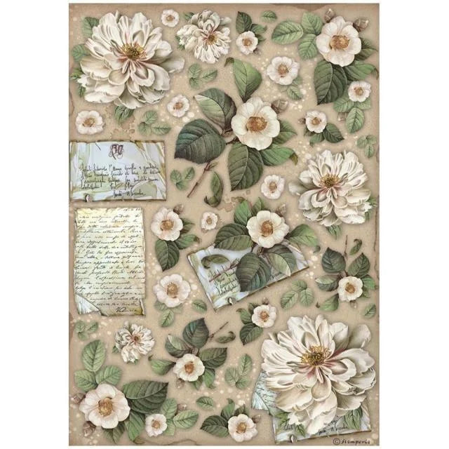 Papel arroz A4 - Vintage Library flowers and letters