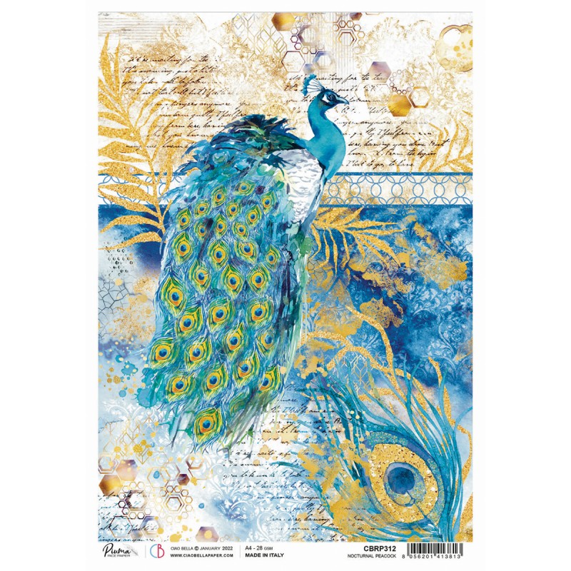 Rice Paper A4 Piuma Nocturnal Peacock (Ciao Bella)