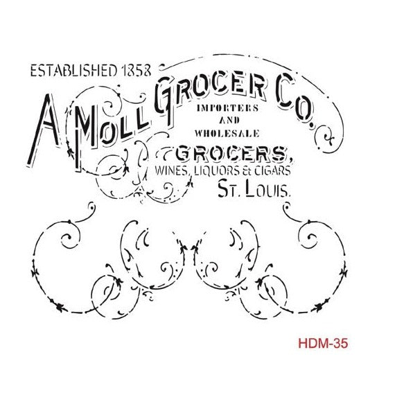 Stencil A MOLL GROCER 25x25cm